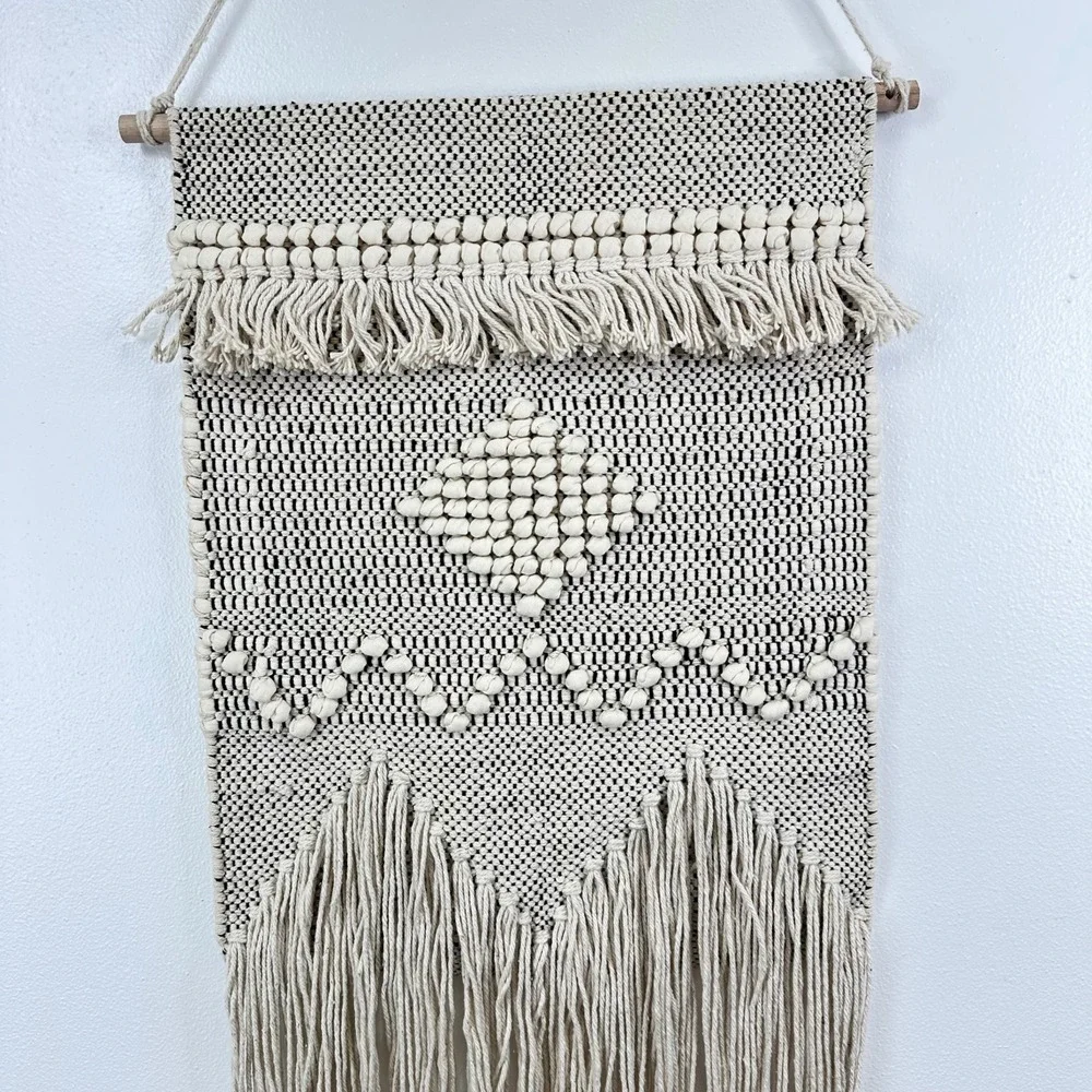 Woven Bohemian Geometric Wall Hanging Beige 7.5